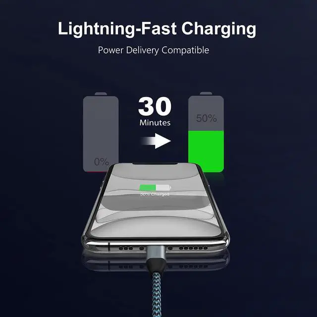 Alt view image 2 of 7 - USB C to Lightning Cable, 9.2FT 2Pack 20W MFi Certified iPhone Fast Charger Sync Nylon Braided Type C Charging Cord Compatible with iPhone 14/14Plus/13/13Mini/13ProMax/12/12Pro Max/11/11Pro/XS