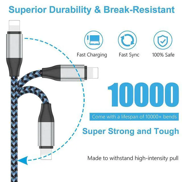 Alt view image 3 of 7 - USB C to Lightning Cable, 9.2FT 2Pack 20W MFi Certified iPhone Fast Charger Sync Nylon Braided Type C Charging Cord Compatible with iPhone 14/14Plus/13/13Mini/13ProMax/12/12Pro Max/11/11Pro/XS