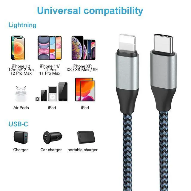 Alt view image 7 of 7 - USB C to Lightning Cable, 9.2FT 2Pack 20W MFi Certified iPhone Fast Charger Sync Nylon Braided Type C Charging Cord Compatible with iPhone 14/14Plus/13/13Mini/13ProMax/12/12Pro Max/11/11Pro/XS