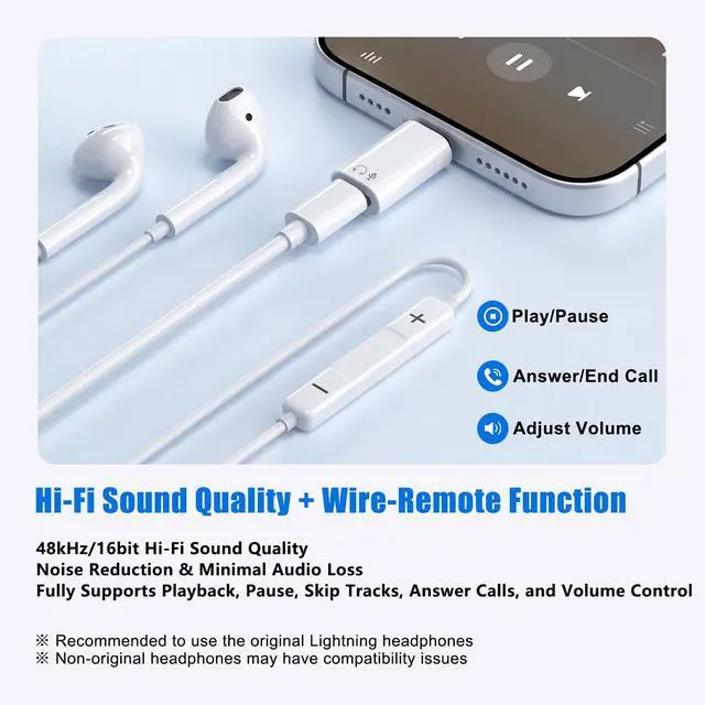 Alt view image 3 of 7 - (New Combo) Lightning to USB C Adapter Compatible with iPhone 17/16/15 | 1×48kHz/16bit Hi-Fi Audio Headphone Adapter with Line Control + 1×27W Fast Charging Lightning to USBC Adapter with 3A Limit