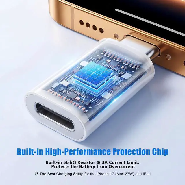 Alt view image 6 of 7 - (New Combo) Lightning to USB C Adapter Compatible with iPhone 17/16/15 | 1×48kHz/16bit Hi-Fi Audio Headphone Adapter with Line Control + 1×27W Fast Charging Lightning to USBC Adapter with 3A Limit