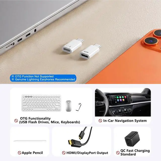 Alt view image 7 of 7 - (New Combo) Lightning to USB C Adapter Compatible with iPhone 17/16/15 | 1×48kHz/16bit Hi-Fi Audio Headphone Adapter with Line Control + 1×27W Fast Charging Lightning to USBC Adapter with 3A Limit