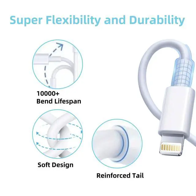 Alt view image 4 of 6 - USB C to Lightning Cable 10FT 1 Pack, 27W Fast Charging Cord for iPhone | MFi Certified 10FT USB C to Lightning Cable with 27W PD fast charging, durable long cord for home, office and travel