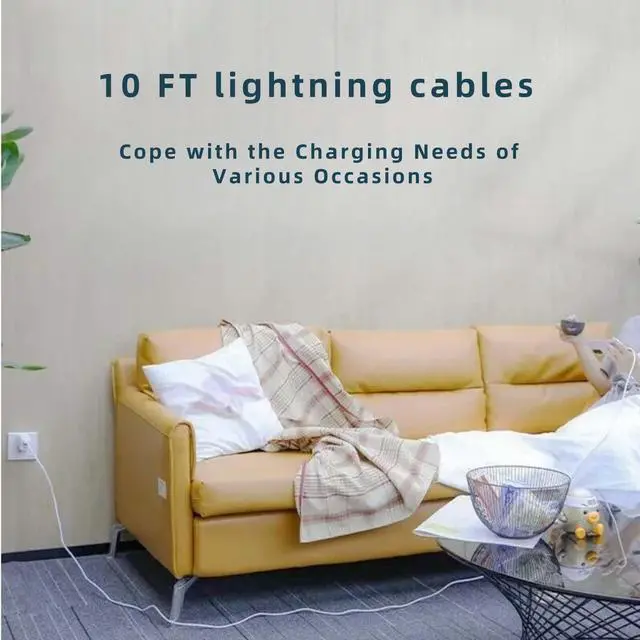 Alt view image 6 of 6 - USB C to Lightning Cable 10FT 1 Pack, 27W Fast Charging Cord for iPhone | MFi Certified 10FT USB C to Lightning Cable with 27W PD fast charging, durable long cord for home, office and travel