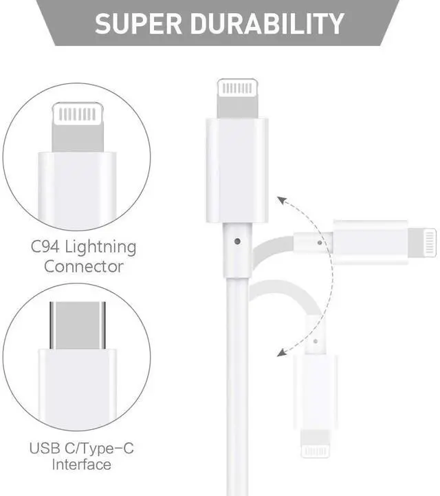 Alt view image 2 of 7 - USB C to Lightning Cable 6Ft Apple MFi Certified Power Delivery Fast Charger Cable for iPhone 12/12 Mini/12 Pro/12 Pro Max/11 Pro/11 Pro Max/X/XS/XR/XS Max/8/8 Plus/iPad/AirPods(White)