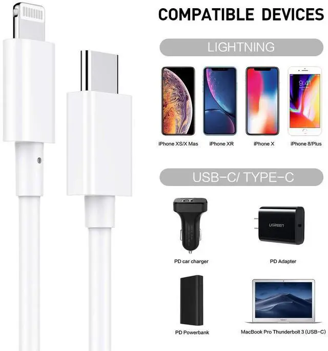 Alt view image 5 of 7 - USB C to Lightning Cable 6Ft Apple MFi Certified Power Delivery Fast Charger Cable for iPhone 12/12 Mini/12 Pro/12 Pro Max/11 Pro/11 Pro Max/X/XS/XR/XS Max/8/8 Plus/iPad/AirPods(White)