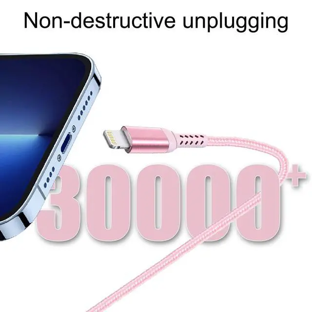 Alt view image 4 of 6 - 10FT Long iPhone USB-C to Lightning Cable Apple MFi Certified Pink | 20W 3A (max) USB C Power Delivery Fast Charge for iPhone 14 13 12 11 10 Max X XS XR 9 8, AirPods, iPad, Charging Cord