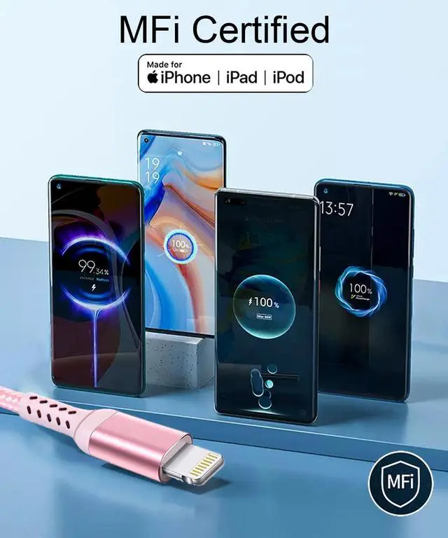 Alt view image 6 of 6 - 10FT Long iPhone USB-C to Lightning Cable Apple MFi Certified Pink | 20W 3A (max) USB C Power Delivery Fast Charge for iPhone 14 13 12 11 10 Max X XS XR 9 8, AirPods, iPad, Charging Cord