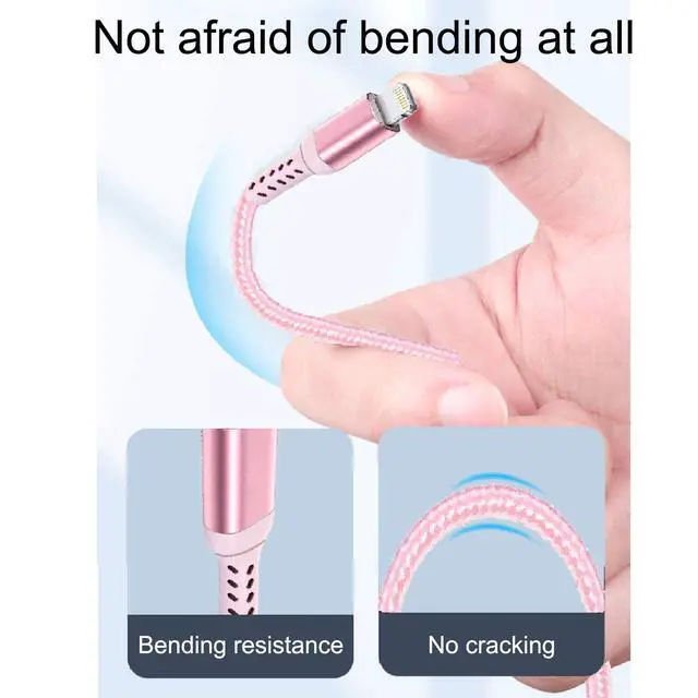 Alt view image 5 of 6 - 10FT Long iPhone USB-C to Lightning Cable Apple MFi Certified Pink | 20W 3A (max) USB C Power Delivery Fast Charge for iPhone 14 13 12 11 10 Max X XS XR 9 8, AirPods, iPad, Charging Cord