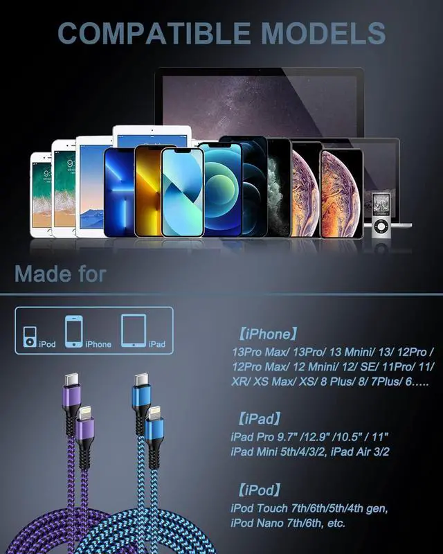 Alt view image 6 of 6 - C Type Lightning Cable, Super Fast Pd iPhone Charger Cords Apple Certified | Original Usbc Lightening Wire Cargador Powerline for 14 I Phone 13-8 Later Series Phones, Airpods, 6ft USB-c