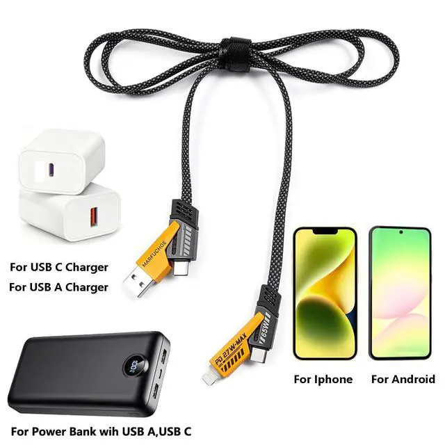 Alt view image 3 of 6 - 4 in 1 Fast Charging Cable 65W,USB C Charging Cable,4-in-1 USB Multi Charging Cable Adapter,Multiple Phone Charger Cord for iPhone 17-16 15 Pro Max 12 10 ipad Samsung Galaxy Android Tablet PC