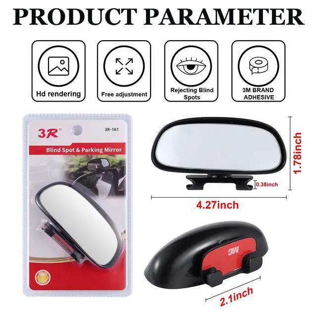 Alt view image 2 of 5 - Blind Spot Mirror, HD Glass Frameless Convex Rear View Mirrors Exterior Accessories with Wide Angle Adjustable Stick for Car SUV and Trucks, Black