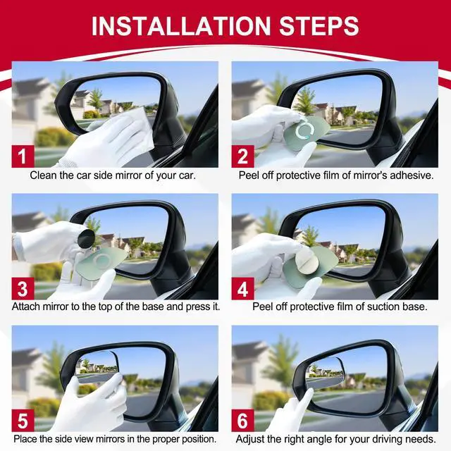 Alt view image 4 of 6 - XLarge Blind Spot Mirror, Rounded Rectangle HD Glass Frameless Convex Rear View Mirrors Exterior Accessories with Wide Angle Adjustable Stick for Car SUV and Trucks, Pack of 2