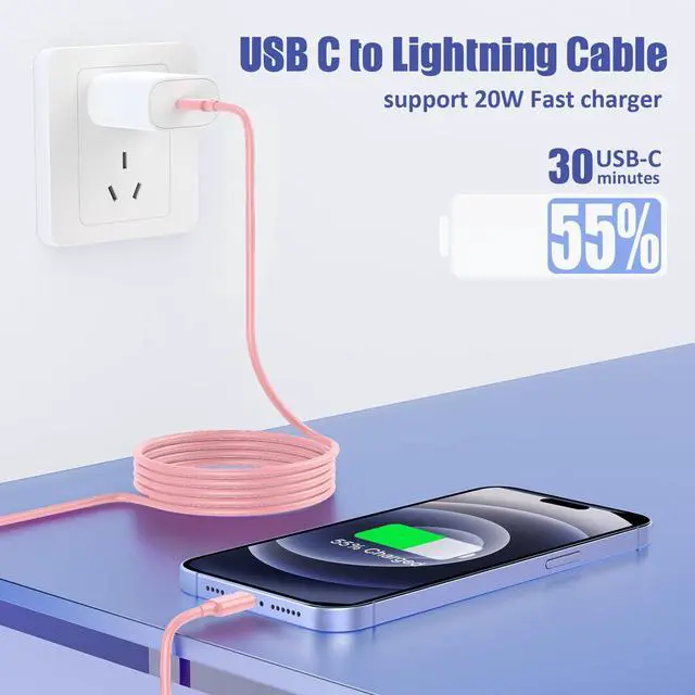 Alt view image 2 of 7 - 4Pack USB C to Lightning Cable 6FT, Fast Charging Cord for iPhone 14 | Replacement for Apple Original Charger Cable for iPhone 14 13 12 11 Pro 11 XS MAX XR 8 7 6s Plus,Pink