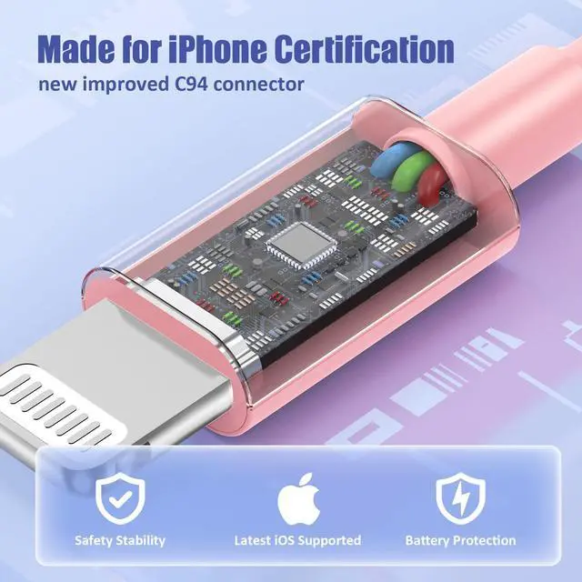 Alt view image 3 of 7 - 4Pack USB C to Lightning Cable 6FT, Fast Charging Cord for iPhone 14 | Replacement for Apple Original Charger Cable for iPhone 14 13 12 11 Pro 11 XS MAX XR 8 7 6s Plus,Pink