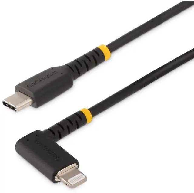 Main image of 3ft/1m USB-C to Lightning Cable Black Right-Angled (RUSB2CLTMM1MR) | Apple MFi Certified, USB 2.0, Type-C, iPhone, Male to Male, Rugged aramid fiber, TPE jacket, Up to 3A charge and sync