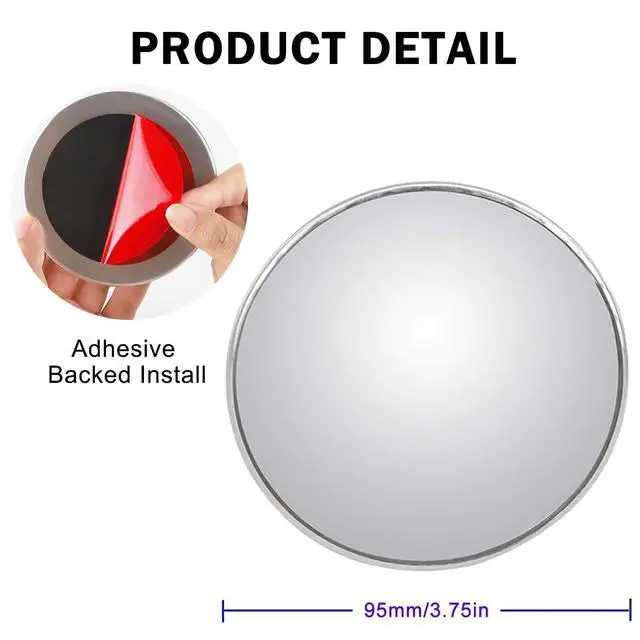 Alt view image 2 of 7 - Stick-on Blind Spot Car Mirror, 3.75" Convex Rear View Mirrors | Non-Adjustable Big Round HD Glass Blindspot Convex Rearview Mirror for Car, an, SUV and Trucks