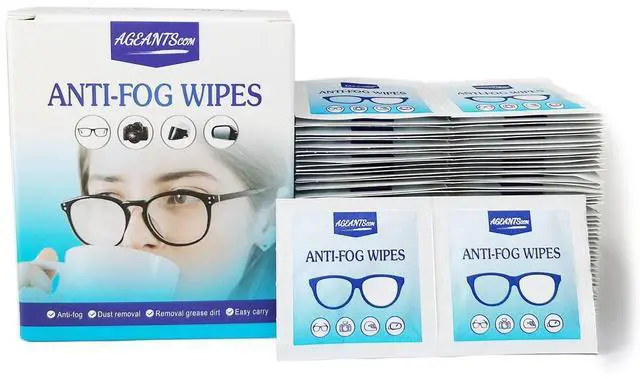 Main image of Anti-Fog Wipes for Glasses, 100 Pre-Moistened Lens Cleaners | Ideal for Eyeglasses,Goggles,Cameras,Screens. Ammonia-free, Scratch-free Individually Wrapped Wipes Safe on AR Coatings.
