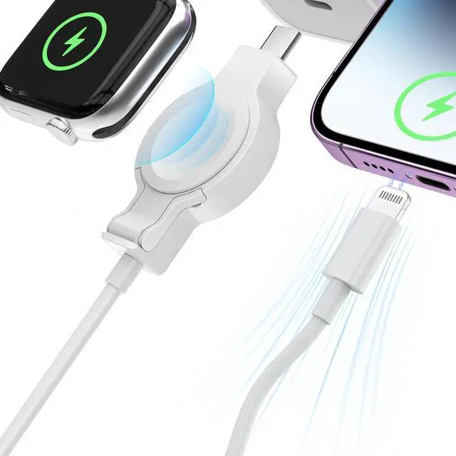 Main image of 2 in 1 Apple Watch&iPhone Charger Cable, Fast Charging USB-C Magnetic Wireless Charger for Apple Watch 9/8/7/SE/Ultra & iPhone 14/13/12, Portable Dual Charger Cord for Travel and Daily Use (1, White)