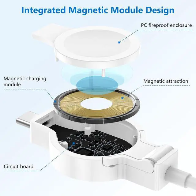 Alt view image 4 of 6 - 2 in 1 Apple Watch&iPhone Charger Cable, Fast Charging USB-C Magnetic Wireless Charger for Apple Watch 9/8/7/SE/Ultra & iPhone 14/13/12, Portable Dual Charger Cord for Travel and Daily Use (1, White)