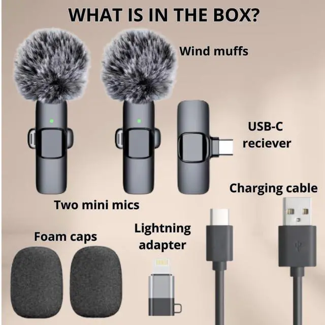 Alt view image 7 of 7 - Lavalier Microphone for iPhone & Android 2 Pack Plug & Play Mini Clip-On Mics with Noise Cancelling, 6H Battery, Perfect for YouTube, TikTok, Podcast, Interviews & UGC Creators