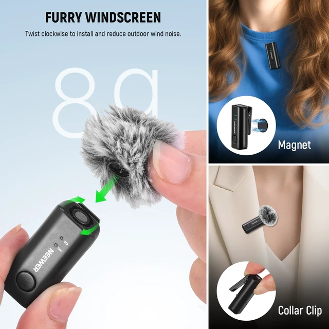 Alt view image 2 of 7 - KM23B Wireless Lavalier Microphone Bluetooth App Control, Compatible with iPhone Android Phone 8Hrs Battery Vocal Enhancement Noise Cancellation Volume Adjustment Low Cut for Streaming Vlogging
