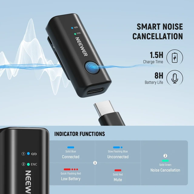 Alt view image 7 of 7 - KM23B Wireless Lavalier Microphone Bluetooth App Control, Compatible with iPhone Android Phone 8Hrs Battery Vocal Enhancement Noise Cancellation Volume Adjustment Low Cut for Streaming Vlogging