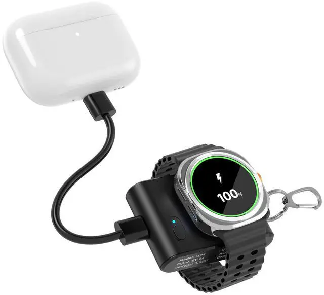 Main image of for Samsung Galaxy Watch Charger, 2000mAh 2-in-1 Portable Charger for Samsung Galaxy Watch 8/7/Ultra/6/6 Classic/5/5 Pro/4/3/Active 2 with Keychain (Black)