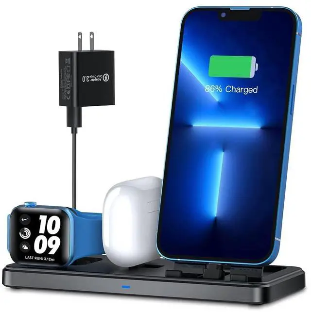 Main image of 3 in 1 Wireless Charging Station for Apple Multiple Devices, Magnetic Charging Dock for Phone 14/13/12, Fast Charging Stand for iWatch AirPods, Foldable Travel Phone Charger