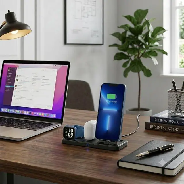 Alt view image 5 of 5 - 3 in 1 Wireless Charging Station for Apple Multiple Devices, Magnetic Charging Dock for Phone 14/13/12, Fast Charging Stand for iWatch AirPods, Foldable Travel Phone Charger