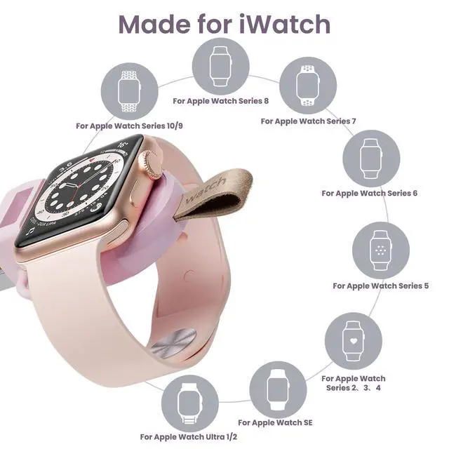Alt view image 2 of 7 - Charger for Apple Watch Travel iWatch USB Wireless Quick Charge | Portable,Travel,Cordless,Light Weight,Magnetic Quick Charge,for Apple Watch Ultra 2/1 Series11 10 9 8 7 6 5 4 3 2 1 SE,Pink