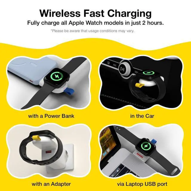 Alt view image 3 of 7 - Magnetic Wireless Charger for Apple Watch, USB-A Compact Charging Dock, Pocket-Size, Gummy Bear Style, Compatible with Apple Watch Series 19, SE, Ultra