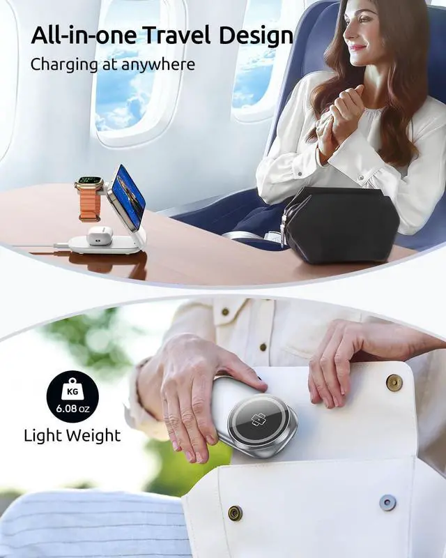 Alt view image 4 of 6 - 3-in-1 Foldable Wireless Charging Station for MagSafe,Magnetic Charging Stand for iPhone 17/Air/16/15/14/13/12 Series/Apple Watch/AirPods, Wireless Charger for Smartphones (Gray, Medium)