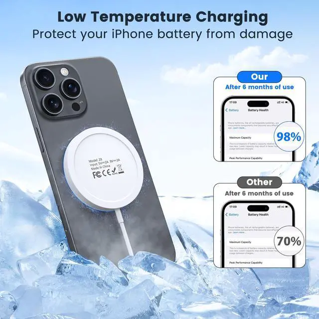 Alt view image 4 of 7 - Wireless Charger 15W 2 Pack Fast Mag Safe Charger for iPhone 17 Pro Max/17 Pro/16 Air/17/16/15/14/13/12 Series Charging Pad for AirPods Series LED Magnet Charging Pad