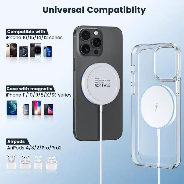 Alt view image 5 of 7 - Wireless Charger 15W 2 Pack Fast Mag Safe Charger for iPhone 17 Pro Max/17 Pro/16 Air/17/16/15/14/13/12 Series Charging Pad for AirPods Series LED Magnet Charging Pad