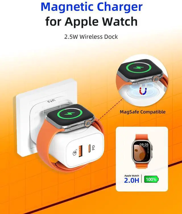 Alt view image 3 of 7 - 3-in-1 Portable Apple Watch Charger Fast Charging25W Wireless Magnetic Foldable iWatch Charger BlockPD Travel Essentials Block for iWatch Ultra/SE/ 10/9/ 8/7/ 6iPhone 17/16/ 15 Series