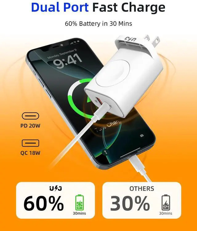 Alt view image 4 of 7 - 3-in-1 Portable Apple Watch Charger Fast Charging25W Wireless Magnetic Foldable iWatch Charger BlockPD Travel Essentials Block for iWatch Ultra/SE/ 10/9/ 8/7/ 6iPhone 17/16/ 15 Series