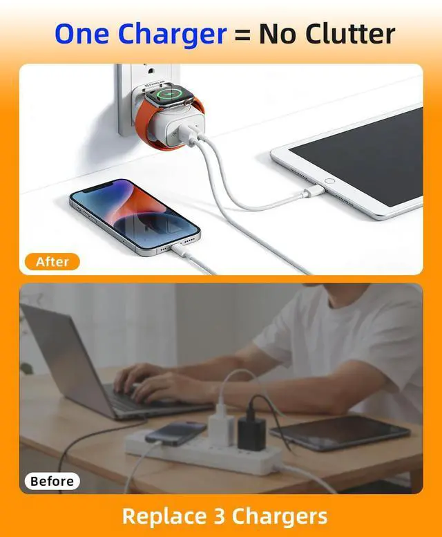 Alt view image 5 of 7 - 3-in-1 Portable Apple Watch Charger Fast Charging25W Wireless Magnetic Foldable iWatch Charger BlockPD Travel Essentials Block for iWatch Ultra/SE/ 10/9/ 8/7/ 6iPhone 17/16/ 15 Series