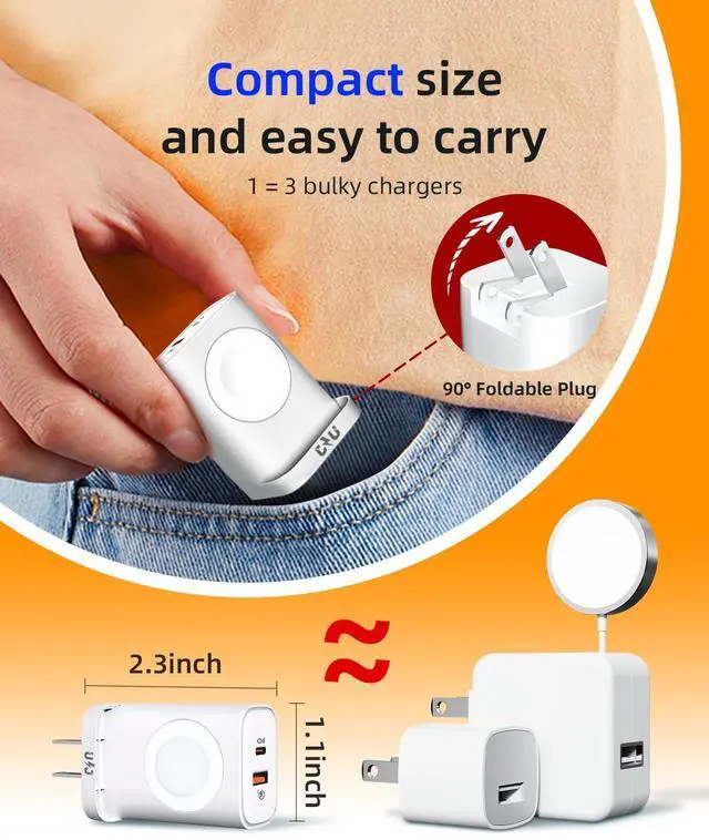 Alt view image 6 of 7 - 3-in-1 Portable Apple Watch Charger Fast Charging25W Wireless Magnetic Foldable iWatch Charger BlockPD Travel Essentials Block for iWatch Ultra/SE/ 10/9/ 8/7/ 6iPhone 17/16/ 15 Series