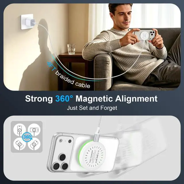 Alt view image 5 of 7 - MagSafe Charger 25W Magnetic Wireless Charger Fast Charging Pad for iPhone 17 Pro Max/17e/16/15/14/13/12 Series/Airpods/Samsung Galaxy S26 Ultra/S26+/S25/S24/S23/S22/S21/Google Pixel 10 Pro/10a/9/8/7