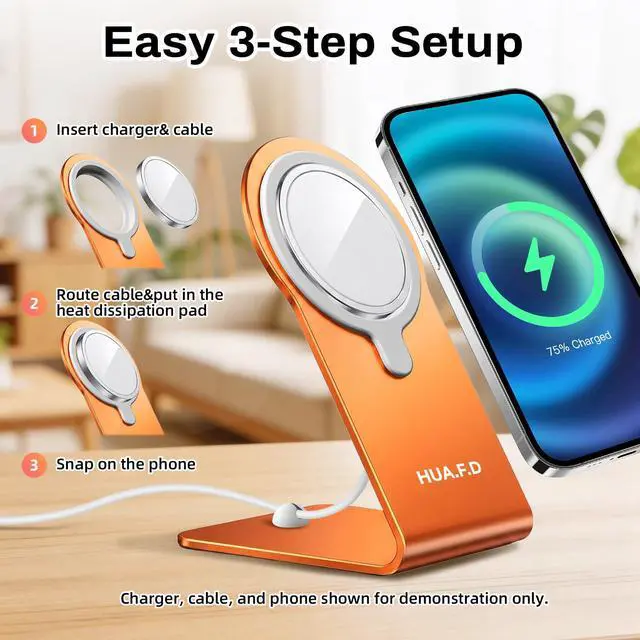 Alt view image 3 of 6 - MagSafe Charger Stand Compatible with Apple MagSafe Charger 15W/25W, Aluminum Desktop Dock for iPhone 17/16/15/14/13/12, Portrait & Landscape Viewing, Cable Slot, Charger Not Included, Oranger