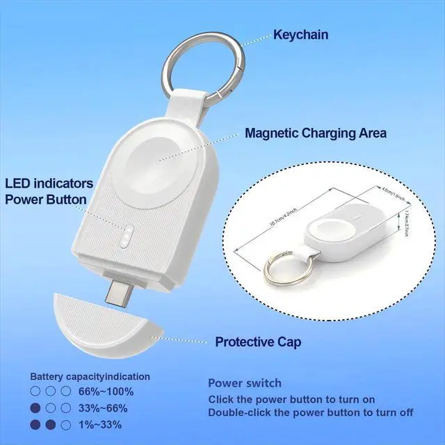 Alt view image 4 of 7 - Portable Charger for Apple Watch 11,Magnetic Wireless iWatch Charger 1200mAh Power Bank,USB C Fast Charging for iWatch Accessories Keychain Travel Essential for Camping,RV,Car