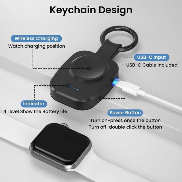 Alt view image 6 of 7 - Wireless Portable Watch Charger for Apple Watch (1 Pack) | Keychain Design, Travel Pocket Szie,Magnetic Fast Charging for iWatch Series 11/10/9/8/7/6/5/4/3/2, Ultra1/2/3, SE1/2/3