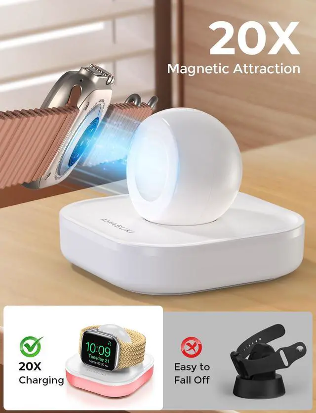 Alt view image 3 of 7 - Magnetic for Apple Watch Charger Stand, Portable iWatch Charger Dock with Adjustable Colorful Light & USB Cable, Compatible with Apple Watch Series 11 10 9 8 7 SE 6 5 4 3 2/Ultra 2-White
