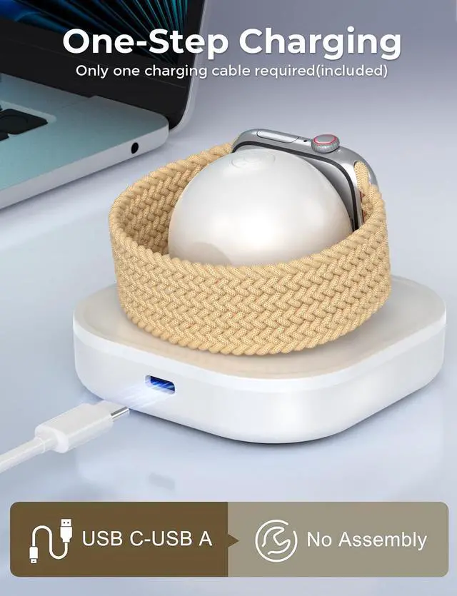 Alt view image 4 of 7 - Magnetic for Apple Watch Charger Stand, Portable iWatch Charger Dock with Adjustable Colorful Light & USB Cable, Compatible with Apple Watch Series 11 10 9 8 7 SE 6 5 4 3 2/Ultra 2-White