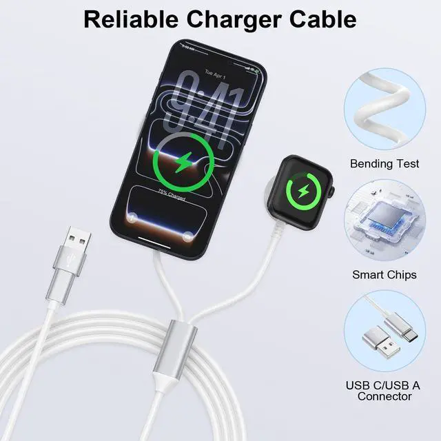 Alt view image 5 of 7 - Charger for iPhone Magsafe Charger, 2 in 1 Magnetic Fast Charging Pad for iPhone 17 16 15 14 13 12 Series,AirPods Pro,Magnetic Watch Charger for iWatch Series Ultra/SE/11/10/9/8/7/6/5/4/3/2