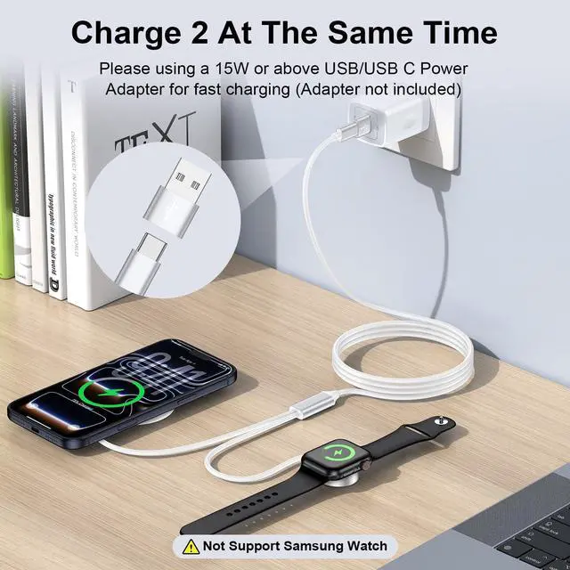 Alt view image 2 of 7 - Charger for iPhone Magsafe Charger, 2 in 1 Magnetic Fast Charging Pad for iPhone 17 16 15 14 13 12 Series,AirPods Pro,Magnetic Watch Charger for iWatch Series Ultra/SE/11/10/9/8/7/6/5/4/3/2