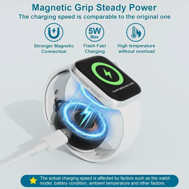 Alt view image 4 of 6 - Magnetic Wireless Charger Compatible with Apple Watch, Zinc Alloy Casing, 5W Charging Output, iWatch Charger Compatible with Apple Watch Ultra 1 2 3, Series 1-11, SE, SE2, SE3