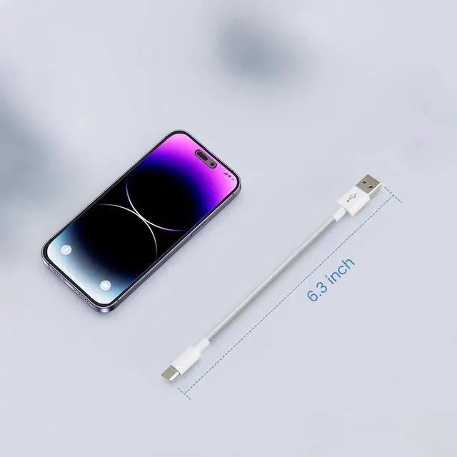 Alt view image 4 of 4 - Short USB C Cable 6 Inch, USB A to USBC Charging Cable White Braided