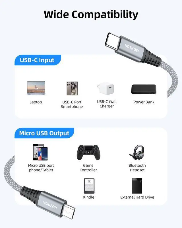 Alt view image 4 of 6 - USB C to Micro USB Cable 3FT 2Pack, Micro USB to USB C Cable Fast Charging and Data sync